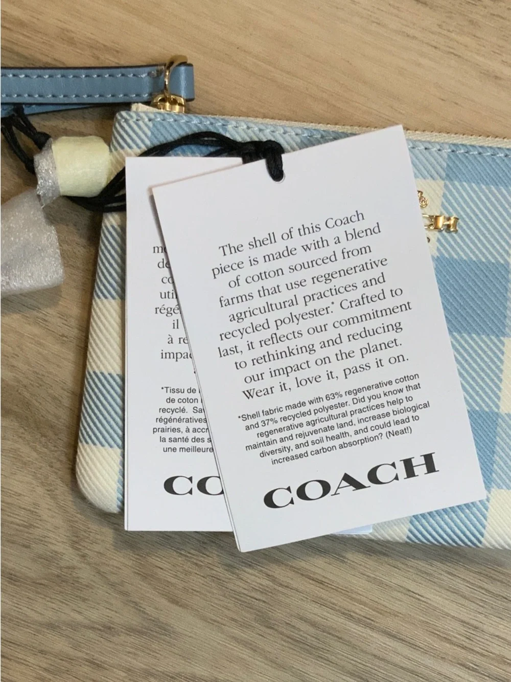 Coach Blue and Cream Gingham Wristlet